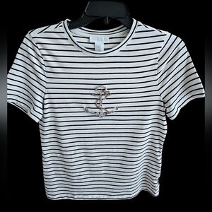 Cynthia Rowley Jeweled Nautical Shirt With Jeweled Anchor NWT Sz XS